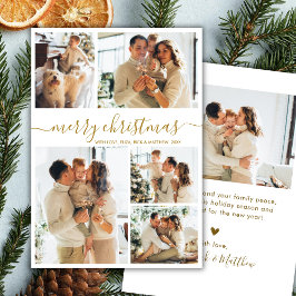 Elegant Gold Script 5 Photo Collage Christmas シーズンカード