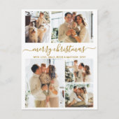 Elegant Gold Script 6 Photo Collage Christmas ポストカード (正面)