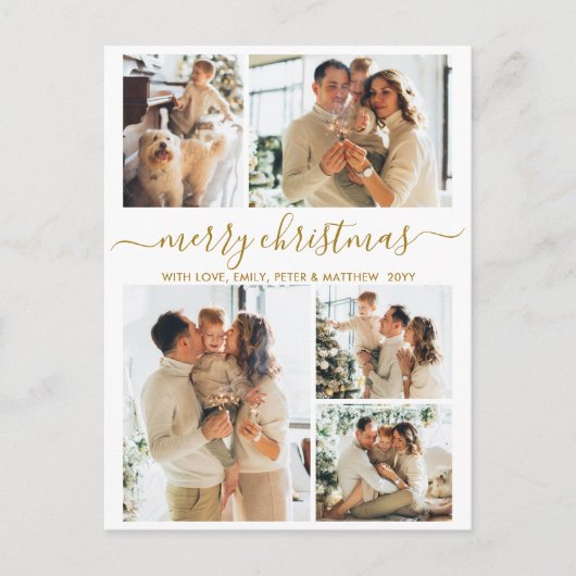 Elegant Gold Script 6 Photo Collage Christmas ポストカード (正面)