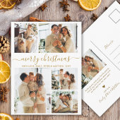 Elegant Gold Script 6 Photo Collage Christmas ポストカード