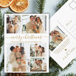 Elegant Gold Script 6 Photo Collage Christmas ポストカード