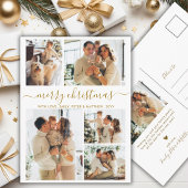 Elegant Gold Script 6 Photo Collage Christmas ポストカード