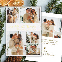 Elegant Gold Script 6 Photo Collage Christmas Real 箔シーズンカード