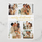 Elegant Gold Script 6 Photo Collage Christmas Real 箔シーズンカード (正面)