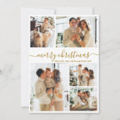 Elegant Gold Script 8 Photo Collage Christmas シーズンカード (正面)