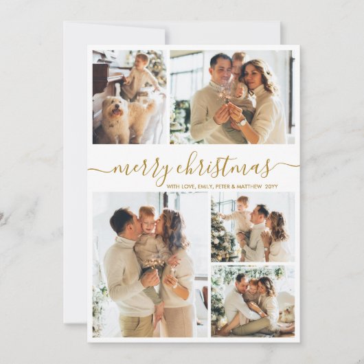 Elegant Gold Script 8 Photo Collage Christmas  シーズンカード (正面)