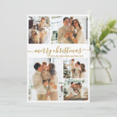 Elegant Gold Script 8 Photo Collage Christmas シーズンカード (スタンド正面)