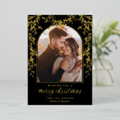 Elegant Gold Script Arch Photo Christmas 箔シーズンカード (立ち正面)