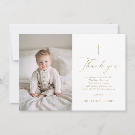 Elegant Gold Script Baptism Flat Thank You Card サンキューカード (正面)