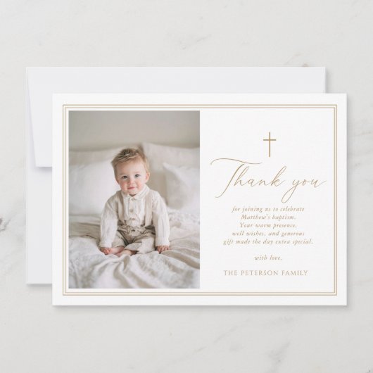 Elegant Gold Script Baptism Flat Thank You Card サンキューカード (正面)