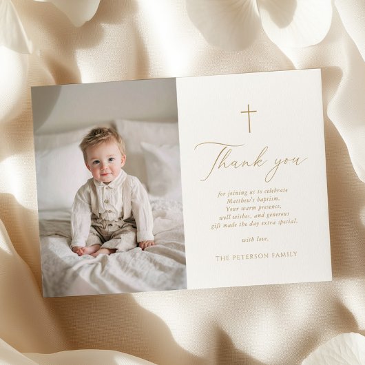 Elegant Gold Script Baptism Flat Thank You Card サンキューカード