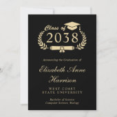 Elegant Gold Script Black Photo College Graduation 案内状 (正面)