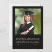 Elegant Gold Script Black Photo College Graduation 案内状 (裏面)