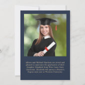 Elegant Gold Script Blue Photo College Graduation 案内状 (裏面)