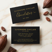 Elegant Gold Script Chocolatier Branding Black 名刺