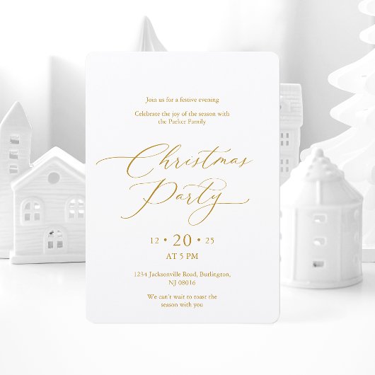 Elegant Gold Script Christmas Party Invitation 招待状