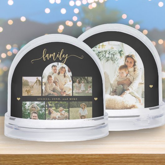 Elegant gold script custom family photo collage