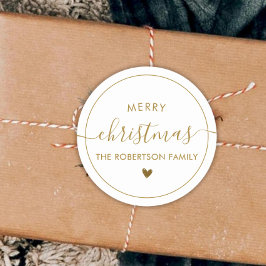 Elegant Gold Script Family Name Merry Christmas  ラウンドシール