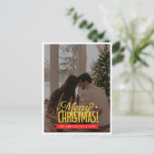 Elegant Gold Script Full Photo Merry Christmas シーズンポストカード (スタンド正面)