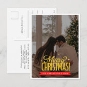 Elegant Gold Script Full Photo Merry Christmas シーズンポストカード (正面/裏面)