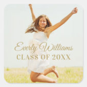 Elegant Gold Script Graduate Photo スクエアシール (正面)