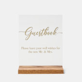 Elegant Gold Script Guestbook Acrylic Wedding Sign アクリルサイン (正面)