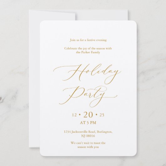 Elegant Gold Script Holiday Party Invitation 招待状 (正面)