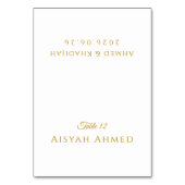 Elegant Gold Script Islamic Wedding Place Card テーブルナンバー (正面)