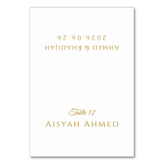 Elegant Gold Script Islamic Wedding Place Card テーブルナンバー (正面)