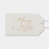 Elegant Gold Script “Merry & Bright” Christmas ギフトタグ (正面(横))