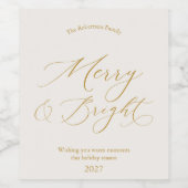 Elegant Gold Script “Merry & Bright” Christmas ワインラベル (シングルラベル)