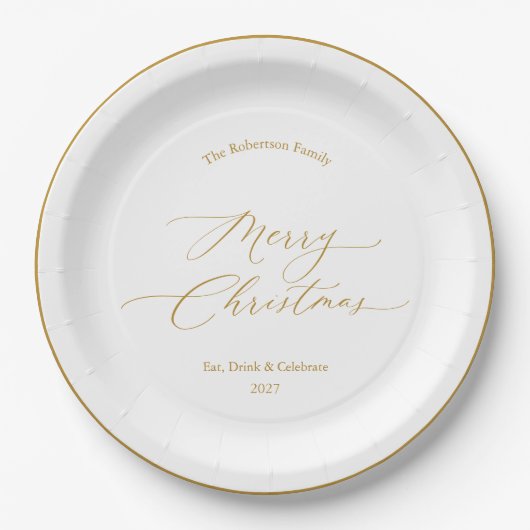 Elegant Gold Script “Merry Christmas” ペーパープレート (正面)