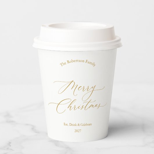Elegant Gold Script “Merry Christmas” 紙コップ (裏面)