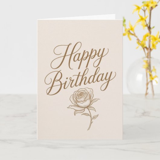 Elegant Gold Script Minimalist Birthday Card カード (黄色い花)
