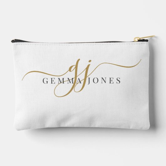 Elegant Gold Script Name Monogram アクセサリーポーチ (裏面)