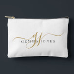 Elegant Gold Script Name Monogram アクセサリーポーチ<br><div class="desc">A stylish gold script monogram pouch featuring a flowing signature style initial paired with a clean name layout. The simple gold lettering creates a polished look while keeping the design minimal and easy to read. A practical and personalized choice for organizing makeup, travel essentials, or small accessories. Also makes a...</div>