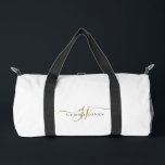 Elegant Gold Script Name Monogram ダッフルバッグ<br><div class="desc">A stylish gold script monogram duffel gym bag featuring a flowing signature style initial paired with a clean name layout. The simple gold lettering creates a polished look while keeping the design minimal and easy to read. A practical and personalized choice for travel, workouts, or everyday use, while helping identify...</div>