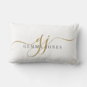 Elegant Gold Script Name Monogram ランバークッション (裏面)