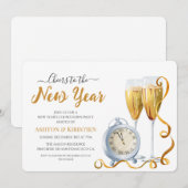 Elegant Gold Script New Year's Eve Countdown Party 招待状 (正面/裏面)