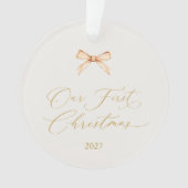 Elegant Gold Script “Our First Christmas”  オーナメント (正面)