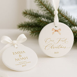 Elegant Gold Script “Our First Christmas”  オーナメント