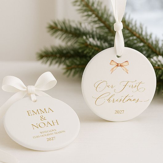 Elegant Gold Script “Our First Christmas”  オーナメント