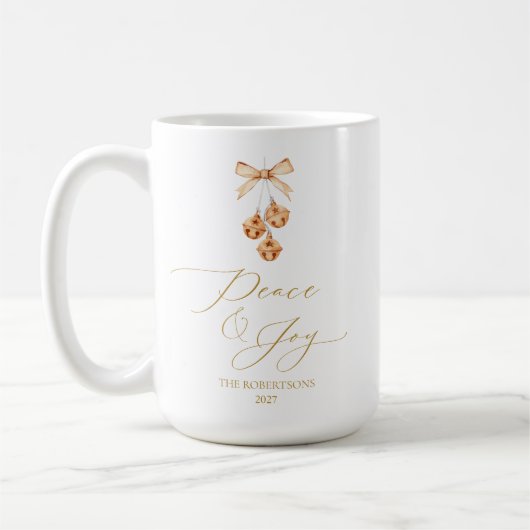 Elegant Gold Script “Peace & Joy” Christmas コーヒーマグカップ (左)