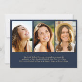 Elegant Gold Script Photo Blue College Graduation 案内状 (裏面)