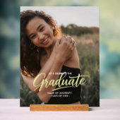 Elegant Gold Script Photo Graduation アクリルサイン (ニュートラル)