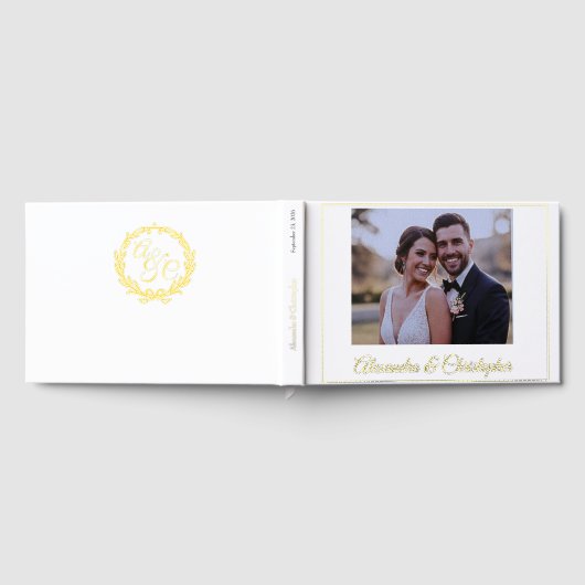 Elegant Gold Script Photo Wedding Guestbook ゲストブック (全面)