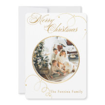 Elegant Gold Script Pine Tree Christmas Photo