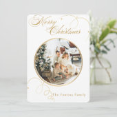 Elegant Gold Script Pine Tree Christmas Photo シーズンカード (スタンド正面)