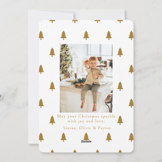 Elegant Gold Script Pine Tree Christmas Photo シーズンカード (裏面)