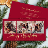 Elegant Gold Script Red 3 Photo Collage Christmas シーズンカード